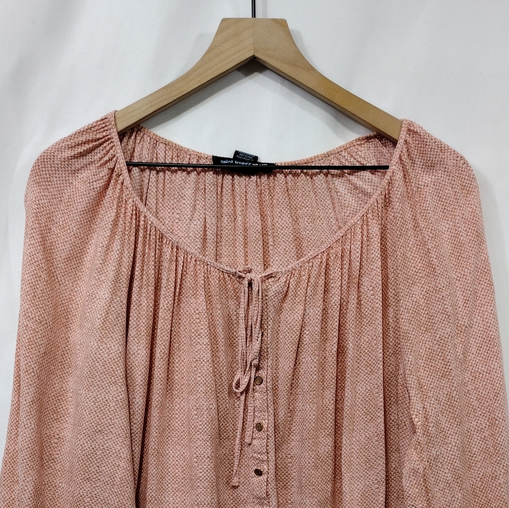 Saint Tropez West Babydoll Top Women's XL Pink Barbiecore Boho Retro 90s Y2K - Picture 2 of 7